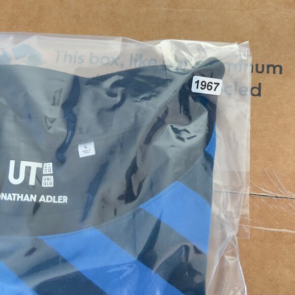 Jonathan AdlerX UT UniQlo Top Large Blue Diagonal Stripes Solid Back Sleeveless - Picture 8 of 8